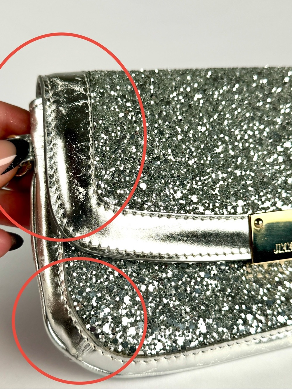 Jimmy Choo Silver Glitter Wristlet / Clutch Evening Bag Full Inclusion - Picture 6 of 16